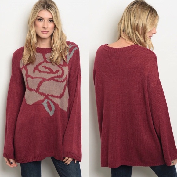 Sweaters - Berry Mauve Rose Knit Sweater